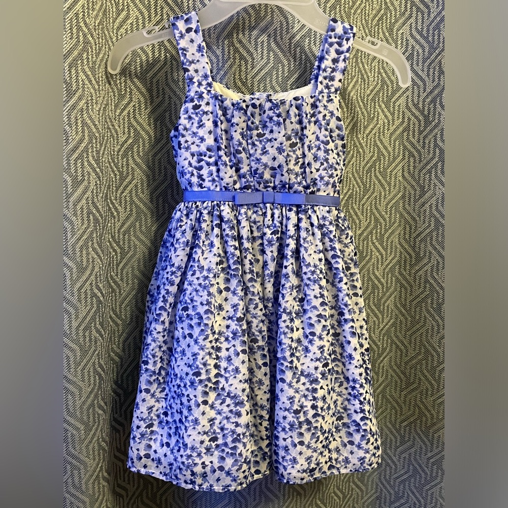 Youngland Girls Floral Dress, Blue/White. Size: 4